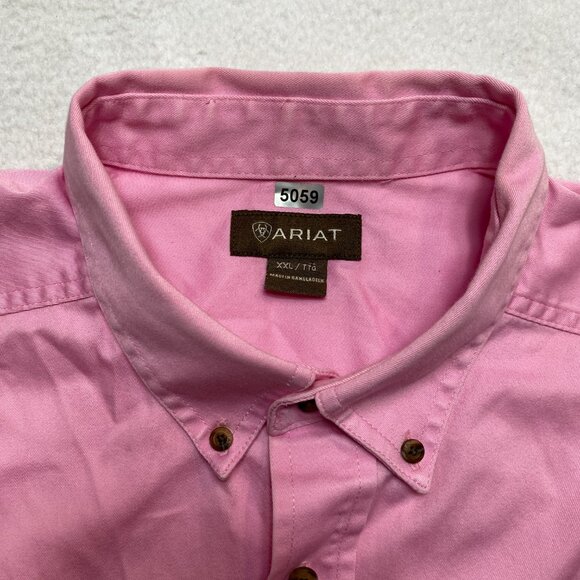 Ariat Shirt Mens 2XL Pink Long Sleeve Oxford Canvas Button Down Workwear - Picture 2 of 12